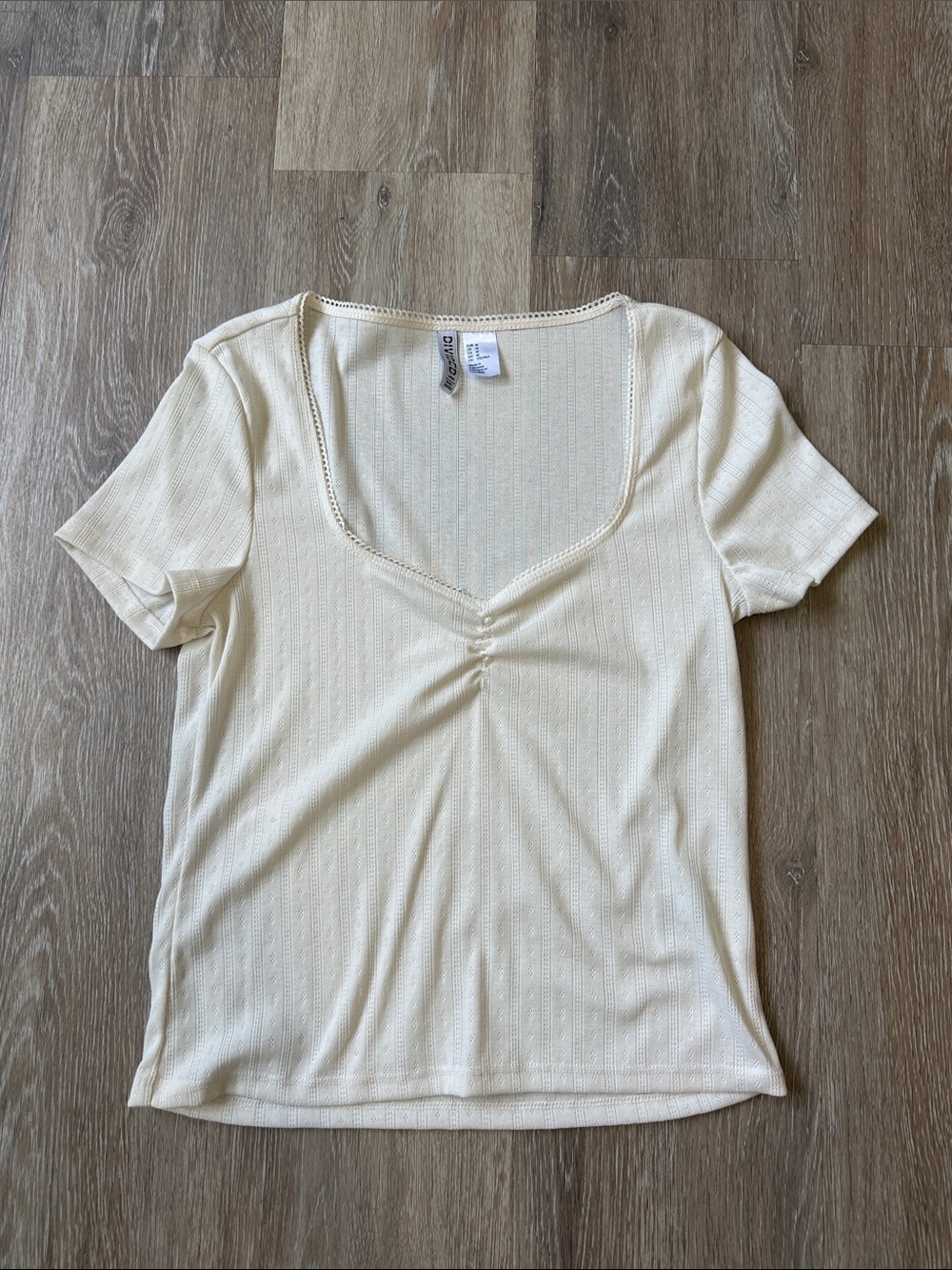 Divided Cream Short Sleeve Scoop-Neck Ribbed Top